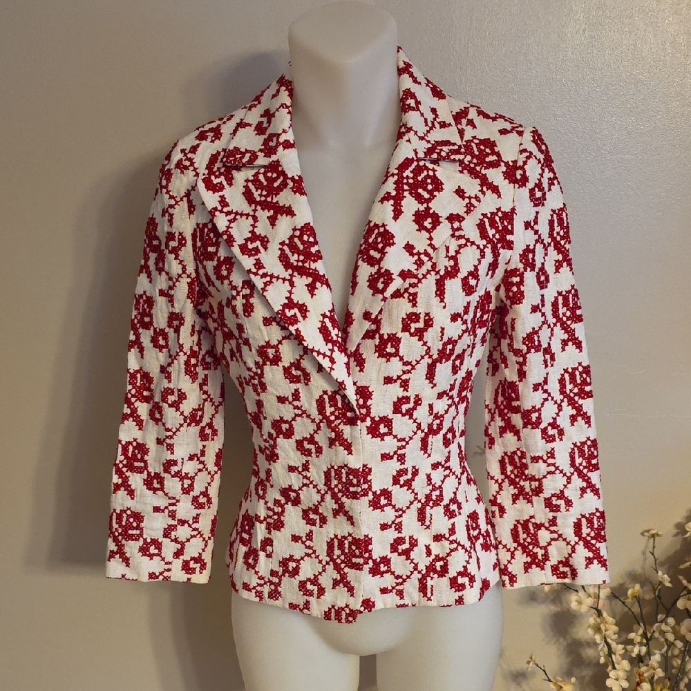 Tree Embroidered Fitted Linen Jacket
